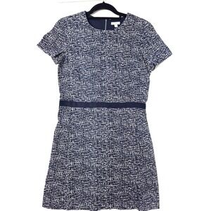 GAP Blue White Abstract Tweed Design Shift Dress Cotton 4 Retro Secretary Twee
